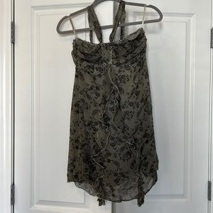Halter neck tie olive dress